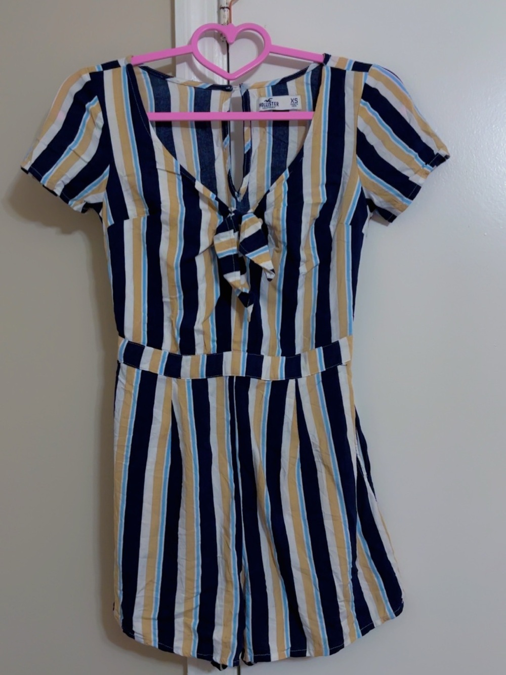Hollister Navy, White & Tan Striped Kids Romper